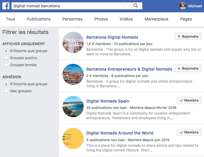 Groupe Facebook Digital Nomad Barcelone