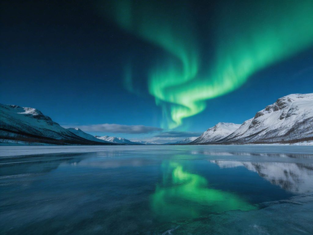 Aurores boréales au-dessus du lac Torneträsk à Abisko, ciel dégagé grâce au Blue Hole
