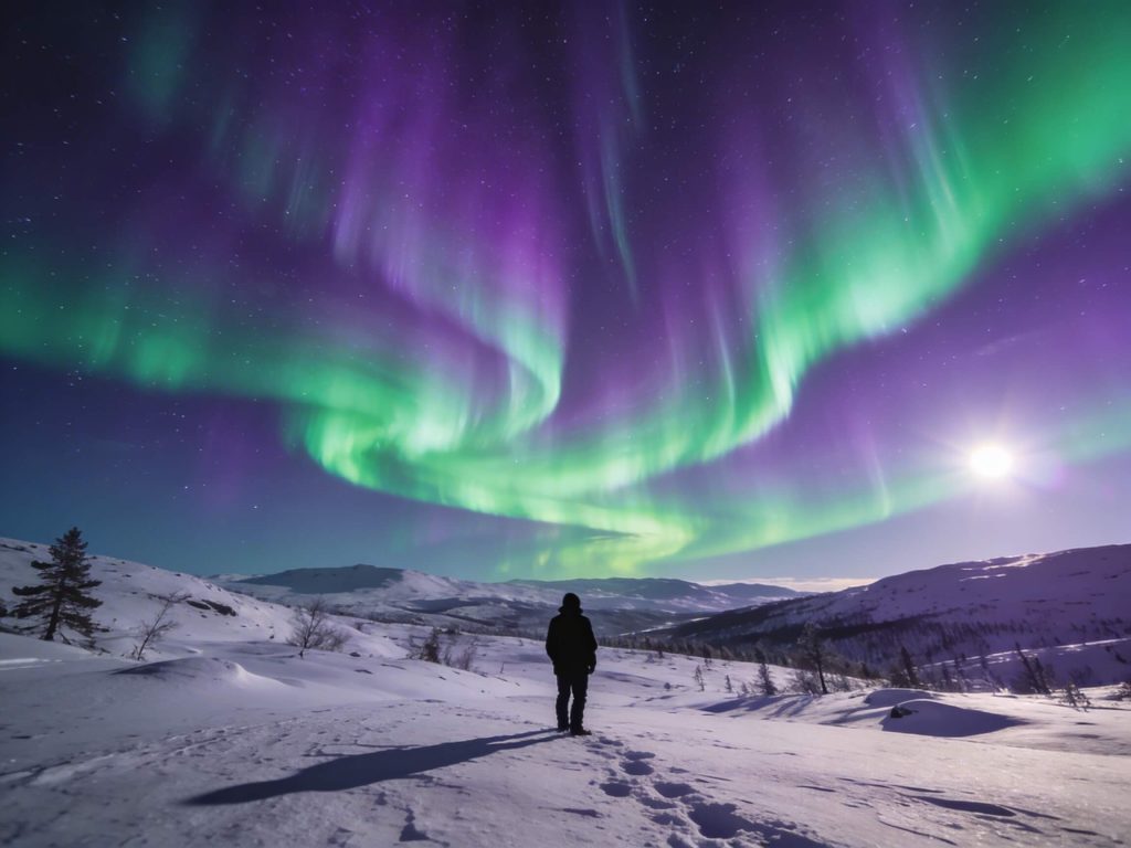 Aurores boréales intenses lors d'une forte activité solaire en Laponie suédoise