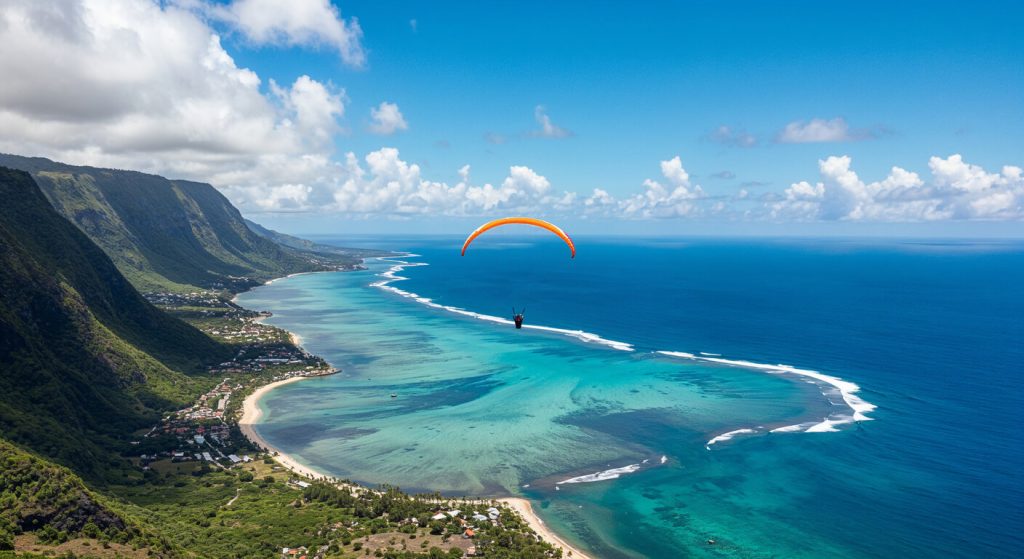 Vol en parapente au-dessus du lagon de Saint-Leu à la Réunion
